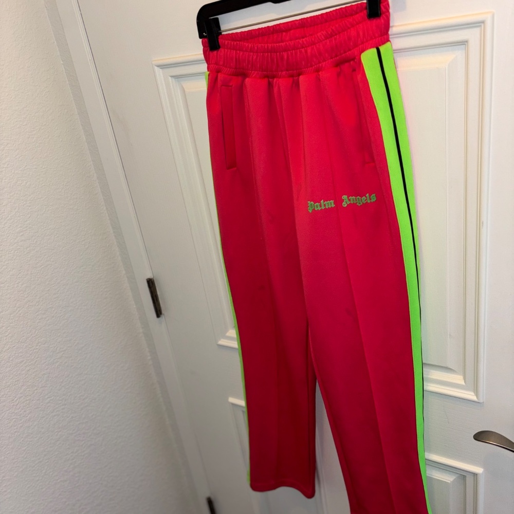 🩷 💚 Palm Angels Track Pants w/imperfections Sz S Neon Pink w/ Neon Green - Picture 8 of 16